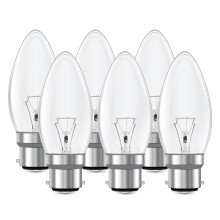 6 Pack B22 Bayonet Clear Candle Light Bulb, Dimmable C35 Candle Bulb, Bayonet Light Bulb, Warm White 2700K, 600 Lumen, AC 220-240V, BC Candle Bulb, f
