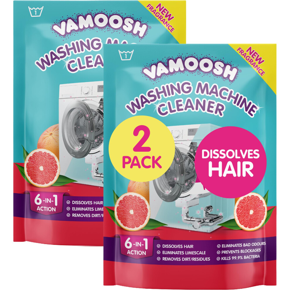 Vamoosh Pink 6-In-1 Washing Machine Cleaner, Grapefruit Scent. Dissolves Hair, Eliminates Bad Odours, Removes Limescale, Deep Clean, Leaves Smelling
