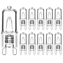Haraqi 10 Pack G9 Halogen Bulbs 25W 230V 2800K Warm White,Clear Capsule Halogen Lamps Dimmable, No Strobe, No Flicker