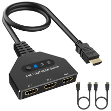 HDMI Switch 3 in 1 Out, 4K@30hz 3 Ports HDMI Switcher Supports Full HD 1080P 3D Compatible with Roku Fire TV Stick HDTV PS4/PS5 Xbox One Chromecast,