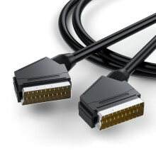 BolAAzuL RGB SCART Lead 21-Pin 2 Meter, RGB Scart to Scart Cable with Plug Male to Male AV Connector, Bi-directional Transmission, Black, Fully Wired