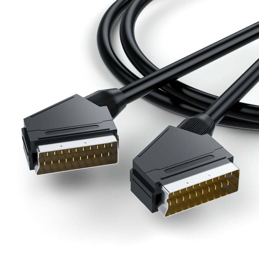 Bolaazul Rgb Scart Lead 21-Pin 2 Meter, Rgb Scart To Scart Cable With Plug Male To Male Av Connector, Bi-Directional Transmission, Fully Wired Black 42505181