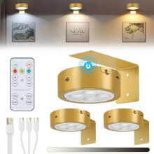Lightsjoy 3 Pack Picture Lights for Wall Battery Operated 3 Colors Wireless Picture Frame Light Rechargeable Wall Light Dimmable Timer Dart Board Lig