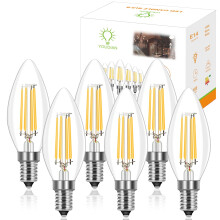 YOUDIAN E14 Led Light Bulb,C35 Led Candle Light Bulb,Small Edison Screw E14 Bulb,4W 220-240V Warm White 2700K 400Lm,Led Filament Candle Bulb, Replace