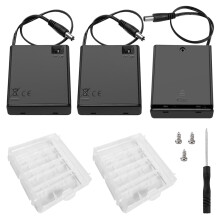 3 PCS 4 AA Battery Holder with DC Plug, KUOQIY 4X 1.5V 6V AA Battery Holder Case with ON/Off Switch & Cover, with Plastic Battery Storage Box & Screw