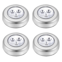 4 Pack LED Battery-Powered Wireless Night Light Tap Touch Lamp, Self Adhesive Push Button for Closets, Cabinets, Counters, or Utility Rooms, Cordless