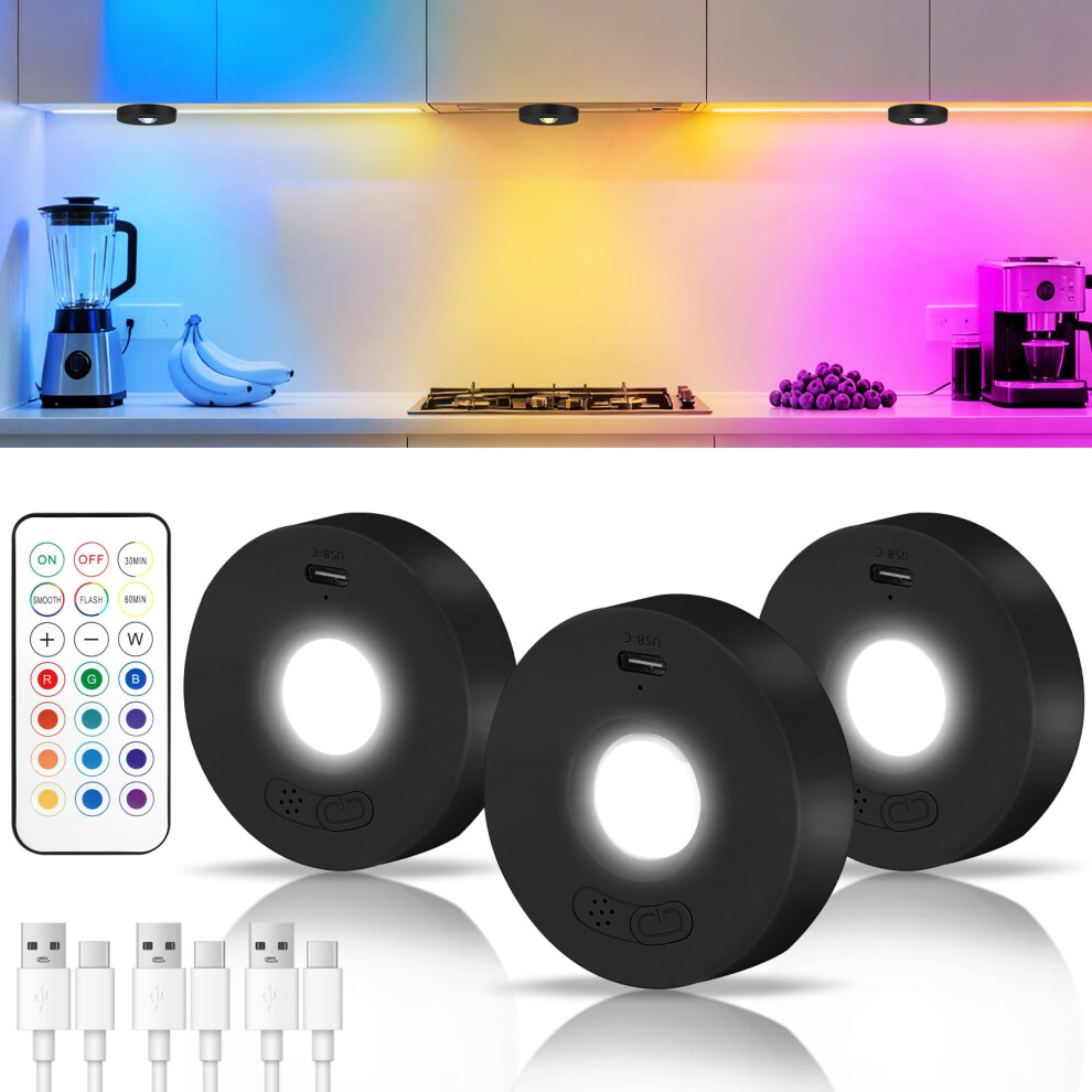 Hotut Under Cabinet Kitchen Lights Rechargeable,Rgb Rechargeable Puck Lights With Remote,Timer Function,Stick On Wireless Under Cabinet Kitchen Light 13469252