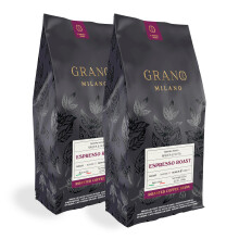 Grano Milano Coffee Beans 2kg 2 x 1kg Bags Espresso Roast 80 Robusta Mediu