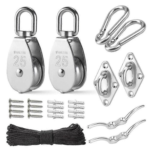 M25 Pulley System Kit-Pulley Wheelwith Rope, Hooks, for Lifting DIY