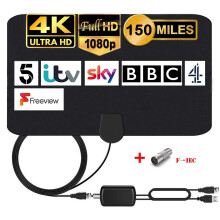 MILIWAN Indoor TV Aerial 150 Miles Digital HDTV Antenna with Amplifier Signal Booster Freeview TV Antenna VHF UHF 4K 1080P for Local Channels Support