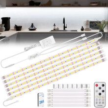 Enteenly Under Cabinet Strip Lights Kit 9.8ft/3m, 12V UK Plug White Dimmable LED Strip with Remote, Flexible LED Lighting Strips for Kitchen, Shelf,