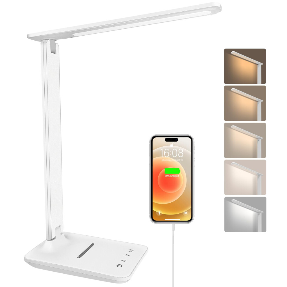Joyshie Light Desk Lamp Dimmable Table Lamp Reading With Usb Charging Port, 5 Ing Modes, Touch Control Desk Foldable Nail Lamp For Studyi