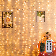 CORST 2MX2M Curtain Lights Mains Powered,Christmas Window Curtain Light Plug in,Hanging Backdrop Waterfall Lights for Room,Linkable,204 LED,Remote,Ti