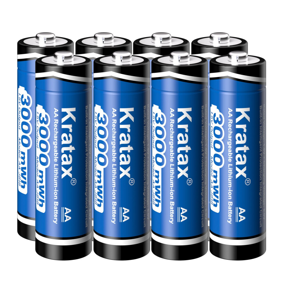 Kratax Rechargeable Aa Lithium Batteries 8Pack - 3000Mwh High Capacity Constant Output 1.5V Aa Rechargeable Battery,1600 Cycles Long-Lasting Li-Ion D 16655102