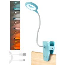 National Lighting Dimmable LED Clip On Light - 4.5W Touch Control LED Lamp with Flexible Neck & Strong Clamp - 5 Colours & Brightness Levels, USB Rec