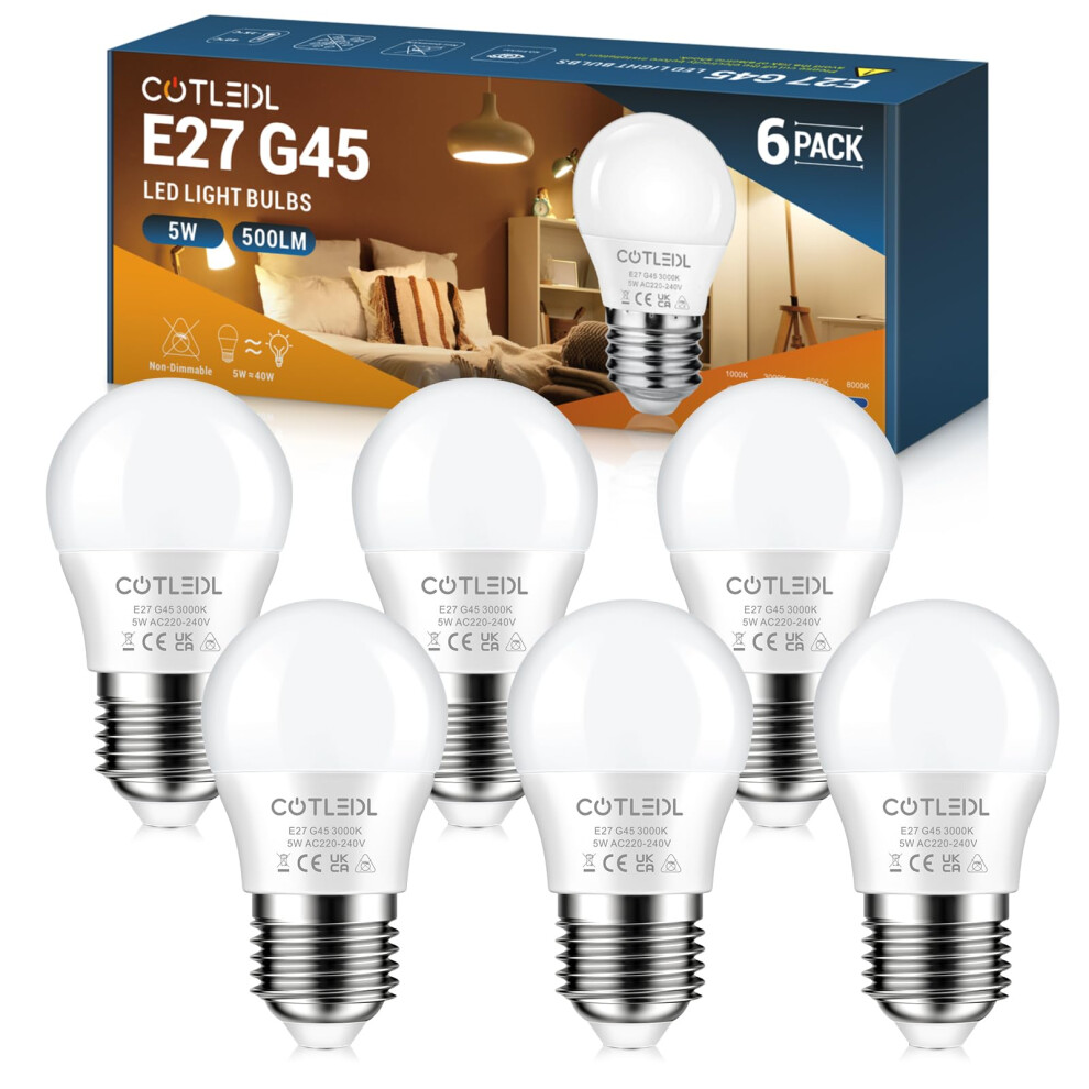 Cotledl E27 Screw Bulbs, 5W E27 Led Lights Bulbs Equivalent To 40W Incandescent, Warm 3000K G45 Edison Screw Bulb, 500Lm Golf Ball Lamps, Energ White 64782065