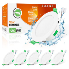 ALUSSO IP65 LED Downlights Dimmable 7W Slim Recessed Ceiling Lights, 3CCT 3000K Warm 4000K Neutral 6500K Cool Adjustable Bathroom Spotlights, White,
