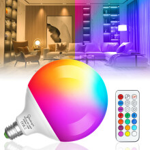 TobeBright 10W E27 LED Colour Changing Bulb with Remote Control, RGB + Warm White 3000K, Dimmabe, 2 Modes, Timing, 100W Equivalent, G120 E27 RGB Bulb