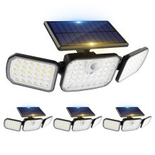 Peasur Solar Security Lights Outdoor Garden Motion Sensor, 3 Modes Solar Powered Wall Light with Remote Control 3 Adjustable Heads, IP65 Waterproof W