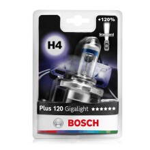 Bosch H4 (472) Plus 120 Gigalight Halogen Headlight Bulb, 12 V 60/55 W, 120% more Light - Socket P43t - 1 Replacement Car Light Bulb