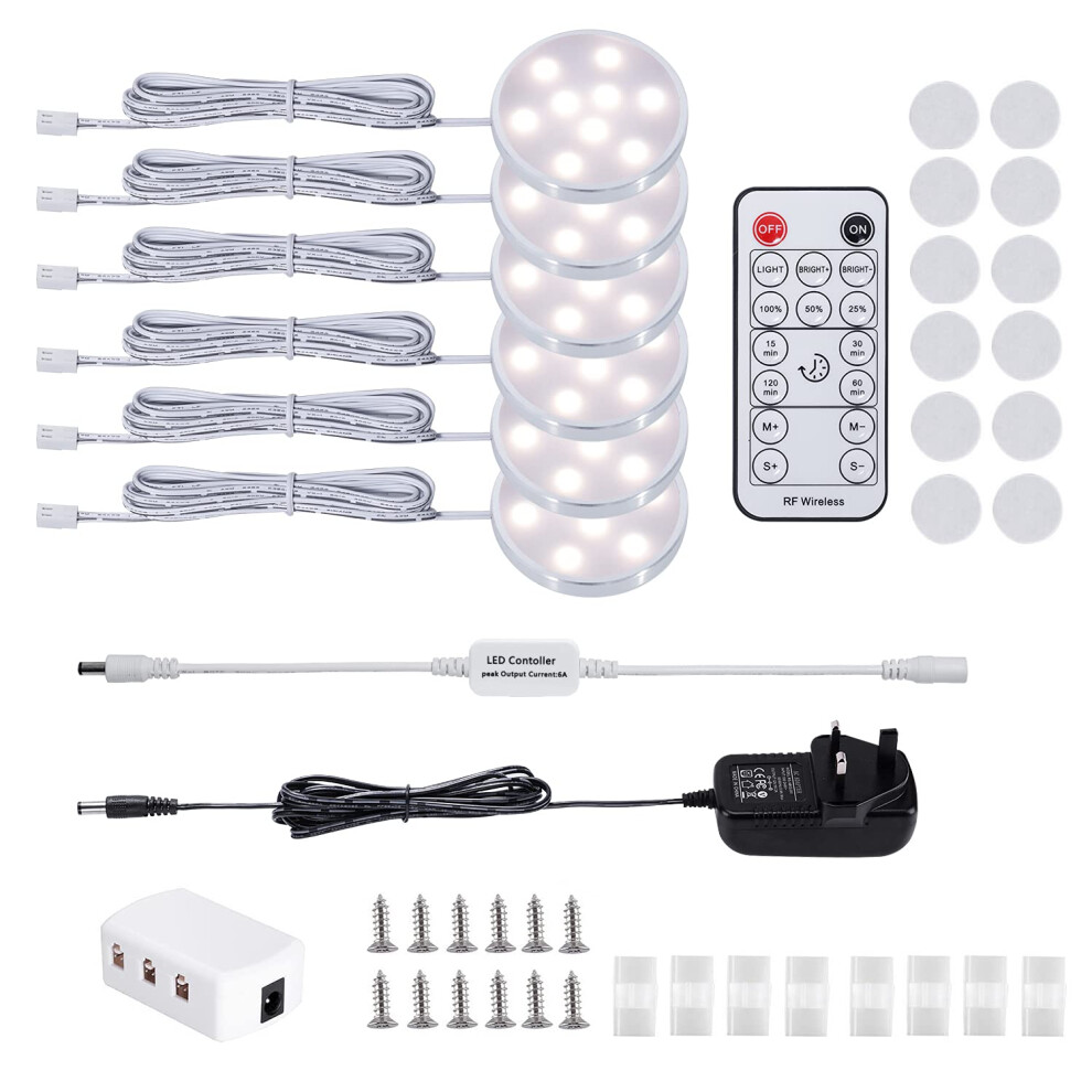 Laboreducer Under Cabinet Light Kitchen Kit,Dimmable Display Cabinet Lighting Cupboard Lights With Remote Control,6 Pack Puck Lights Under Cabinet Ki 97946892