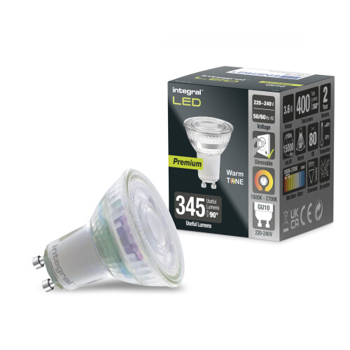 Integral LED 10 Pack WarmTone GU10 Dimmable Lamp, matt White