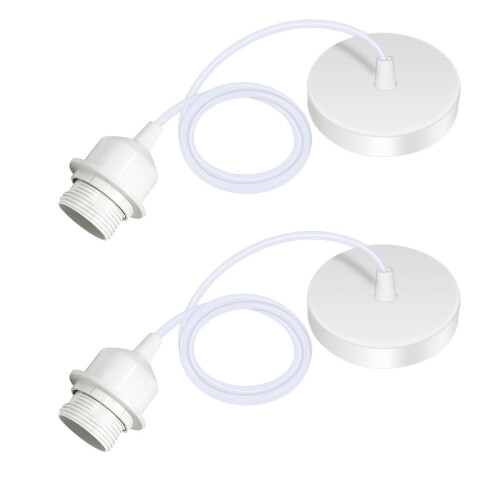 Caldarax 2 Pack Ceiling Pendant Light Fitting, E27 Lamp Holder, with Lock Ring for Shade, with 100CM Adjustable Cable, Flex Cable Ceiling Rose, Indus