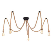 DIY Hemp Rope Retro Industrial Chandelier,Industrial 5 Lights Pendant Light Fitting,Retro E27 Edison Style Lamp/Living Room Restaurant Pendant Lights
