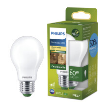 PHILIPS LED Light Bulb Classic, UltraEfficient, 60W, 840Lm, A60, E27 2700K, Frosted Glass, dimmable