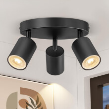 Spotlights Ceiling Lights 3 Way Black, GU10 LED Spotlight Rotatable Round, Modern Metal Ceiling Spot Light Fitting, GU10 LED Ceiling Light for Hallwa