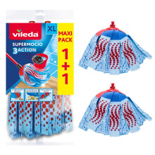Vileda SuperMocio 3Action XL Mop Refill - Pack of 2 - Fits all SuperMocio Mops- Authentic Vileda Mop Head Replacement - Machine Washable - Advanced M