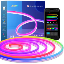 Lepro N1 AI Smart Neon Rope Light 10M RGB+IC, Works with Alexa & Google Assistant, Music Sync LED Lights for Bedroom, App Voice Control, Personalized