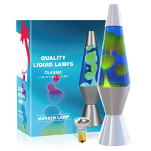 Liquid Motion Lamps for Adults Kids 14.5''Dark Blue Liquid & Yellow Wax Retro Astro Lamp for Home Decoration Beautiful Light Gift for Christmas Birth