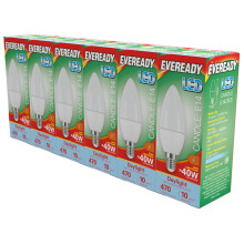 EVEREADY LED E14 Candle Bulb 4.9W Replaces 40W Daylight (6500k) 470 Lumens Non-Dimmable Light Bulb. 6 Pack. (Daylight)
