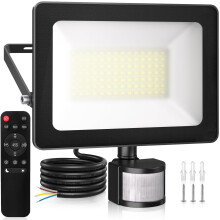 CLV 80W Motion Sensor Outdoor Security Light, 7865LM Remote LED Floodlights with PIR Sensor, IP66 Motion Sensor Floodlight, Button & Remote 6500K PIR