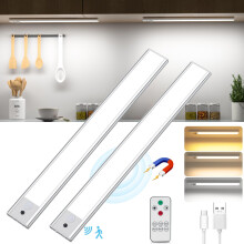 Under Cabinet Kitchen Lights with Remote Control, Motion Sensor Lights Indoor 2 Pack 41CM Rechargeable Light 3 Color Temperature Wireless Lights 2500