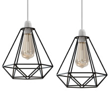 DC VOLTAGE Retro Style 2 Pack Black Metal Basket Ceiling Light Shades Pendant Lights, Home Décor & Improvement Essential Set of 2, 200mm Shade Width