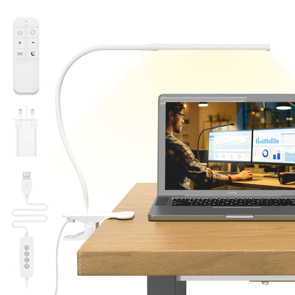 Mojimdo 77 Led Dimmable Desk Lamp With Remote [3 Colour Temperatures & 10 Brightness Levels] 40Cm Flexible Arm With Usb Charger, Easy Clip On Reading 69925276