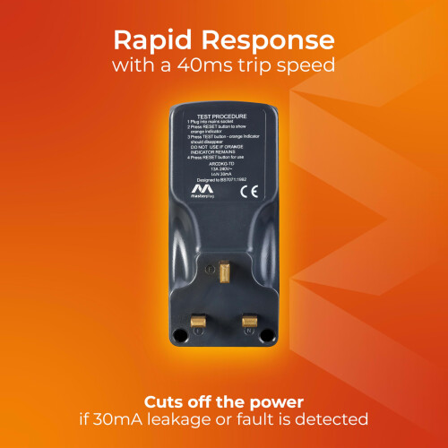 Masterplug Single Socket RCD Safety Adaptor Black 2
