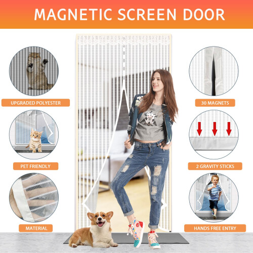 YRH Magnetic Fly Screen Door (100x200cm, White) 2