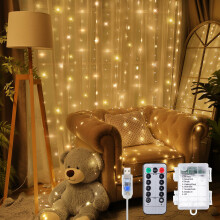 200 LED Window Curtain Lights, 13 Strings Photo Backdrop Lights Twinkle String Lights with 8 Mode Remote, Waterfall Curtain Fairy Light for Wall Wedd