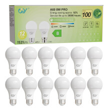 GY E27 Screw LED Bulb Cool White 6500K,A60 8W 1521LM Edison Screw ES Energy Efficiency Bulb, Replaces 100W, Non-dimmable, 12 PCS