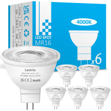 Ledvia MR16 LED Bulbs 12V 5W, Natural White 4000K, Replacement for 50W MR16 Halogen Bulbs, 391LM 38Beam Angle, GU5.3 Bi Pin Base for Indoor Outdoor