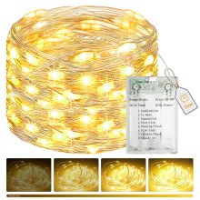 btfarm Fairy Lights Battery Operated with Timer Dimmable, 8 Modes String Lights USB Powered, 5 M 50 LED Christmas Wire Lights Waterproof for Indoor O