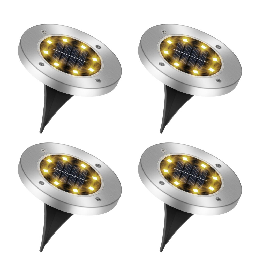 Solar Lights Outdoor Garden, 8 Leds 4 Pack Solar Ground Lights Ip65 Waterproof, Warm White Solar Powered Pathway Lights, Outdoor Solar Deck Lights Fo 35702597
