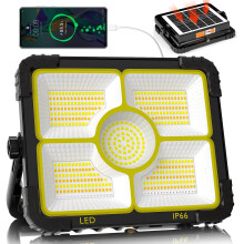RISEMART Rechargeable Work Light, 466 LED Camping Light 100W Portable Floodlight with Solar Panel, 5 Modes IP66 Waterproof Outdoor Working Light for