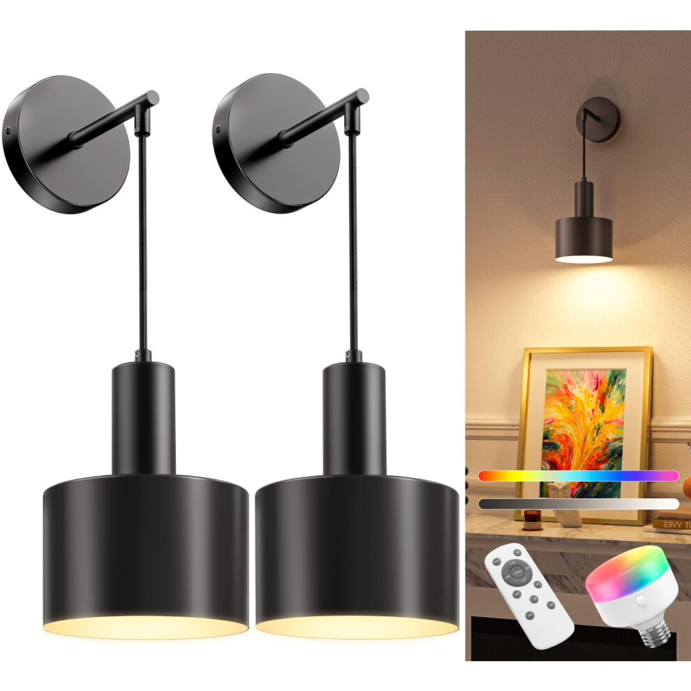 Niorsun Battery Operated Wall Sconces, Battery Operated Wall Lights Indoor With 5200Mah Dimmable Detachable Bulbs And Remote, 9 Colors Sconces Black 60299277