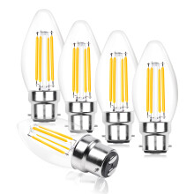 Luxvista C35 B22 LED Candle Bulb Dimmable, 4W Bayonet Cap BC Vintage Edison LED Filament Light Bulb 40W Incandescent Bulb Equivalent Warm White 2700K