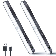 Ferswe Motion Sensor Lights Indoor, 60 LED Rechargeable Under Cupboard Kitchen Lights, Battery Levels Display, Dimmable Under Cabinet Kitchen Lights