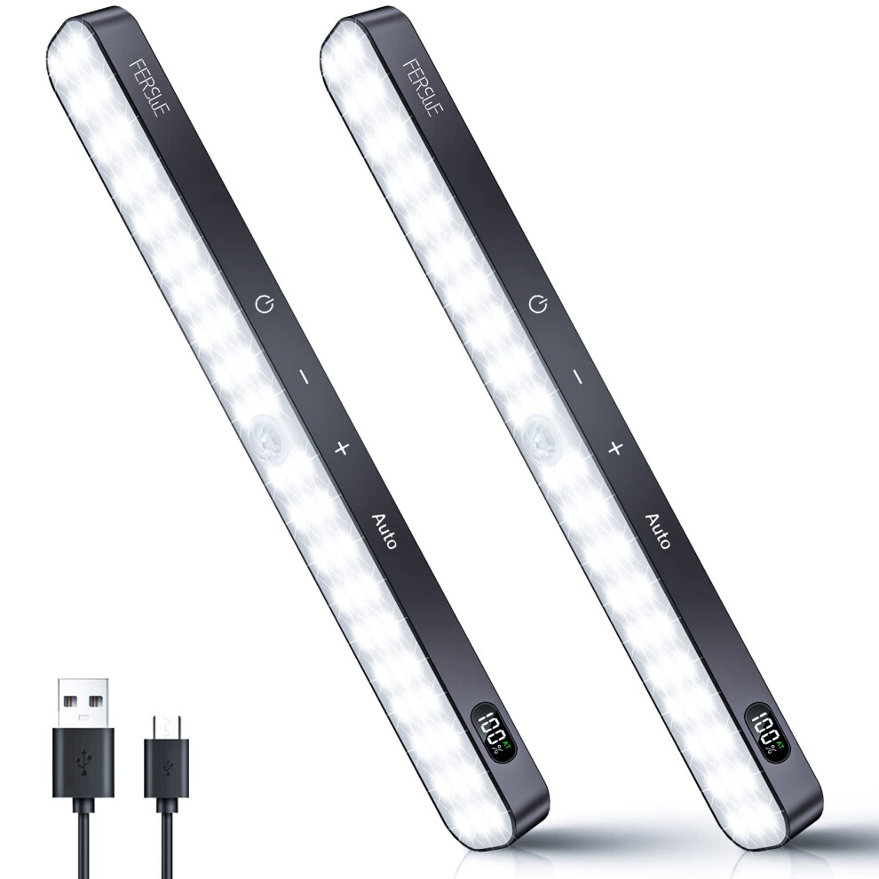 Ferswe Motion Sensor Lights Indoor, 60 Led Rechargeable Under Cupboard Kitchen Lights, Battery Levels Display, Dimmable Under Cabinet Kitchen Lights 60958082